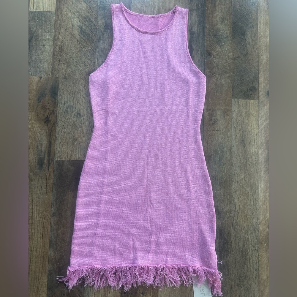 NWT Musera Pink Knit Fringe Mini Dress – Sleeveless Bodycon Y2K Style